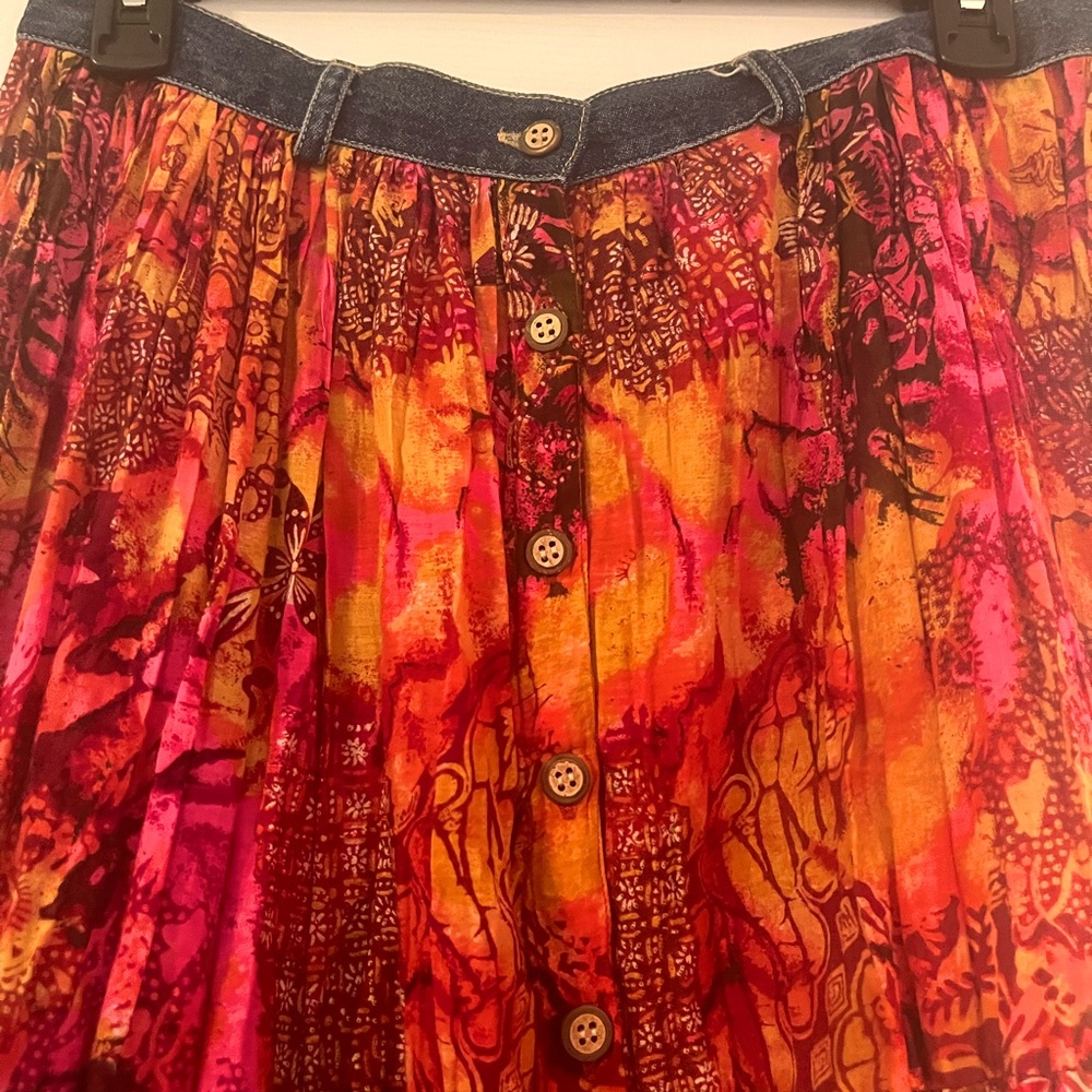 Women’s long bohemian skirt - size 12 ankle length- red/orange multi color
